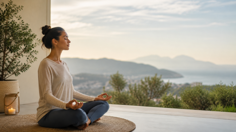 Persona meditando para calmar la mente y reducir los pensamientos