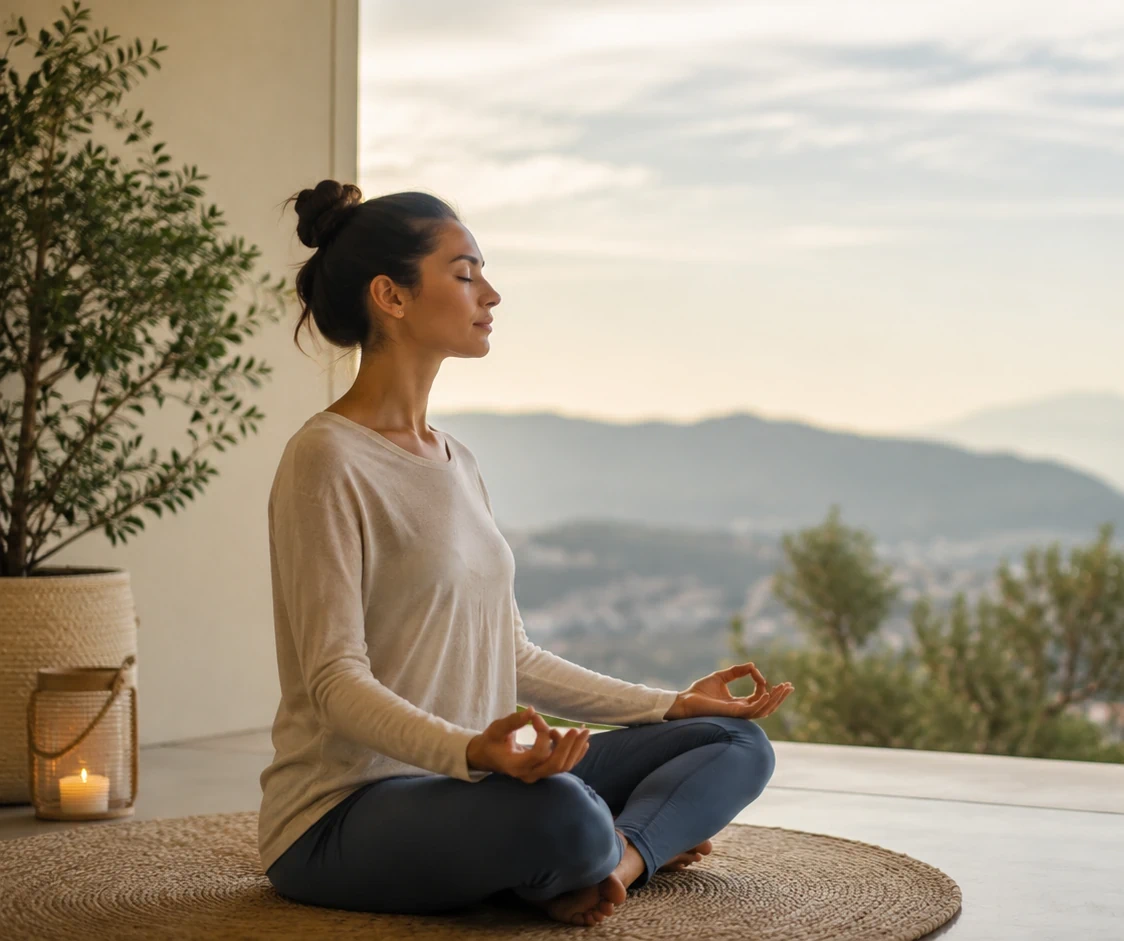 Persona meditando para calmar la mente y reducir el ruido mental